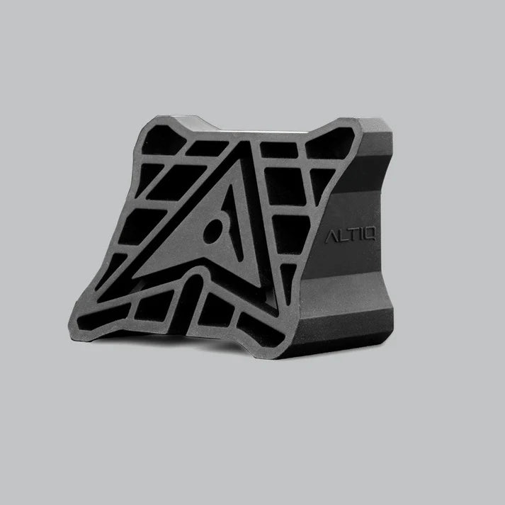 ALTIQ 30 degree angle mount on its own, the ribbed face with the ALTIQ triangle logo moulded into it and the solid wedge body behind