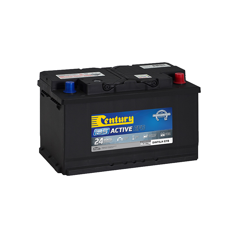 Century DIN75LH EFB ISS Active 730CCA 145RC 80Ah 12V Enhanced Flooded Battery for Idle Stop-Start and mild-hybrid vehicles, maintenance-free standard-post C polarity, made in Australia