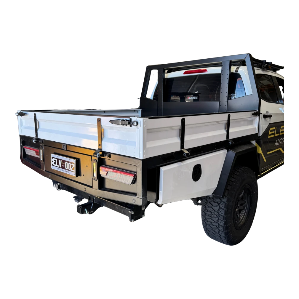 Dual Cab 1800mm Aluminium Tray with 1m Trundle Drawer, 50L Water tank & Colour Coded Tray Sides