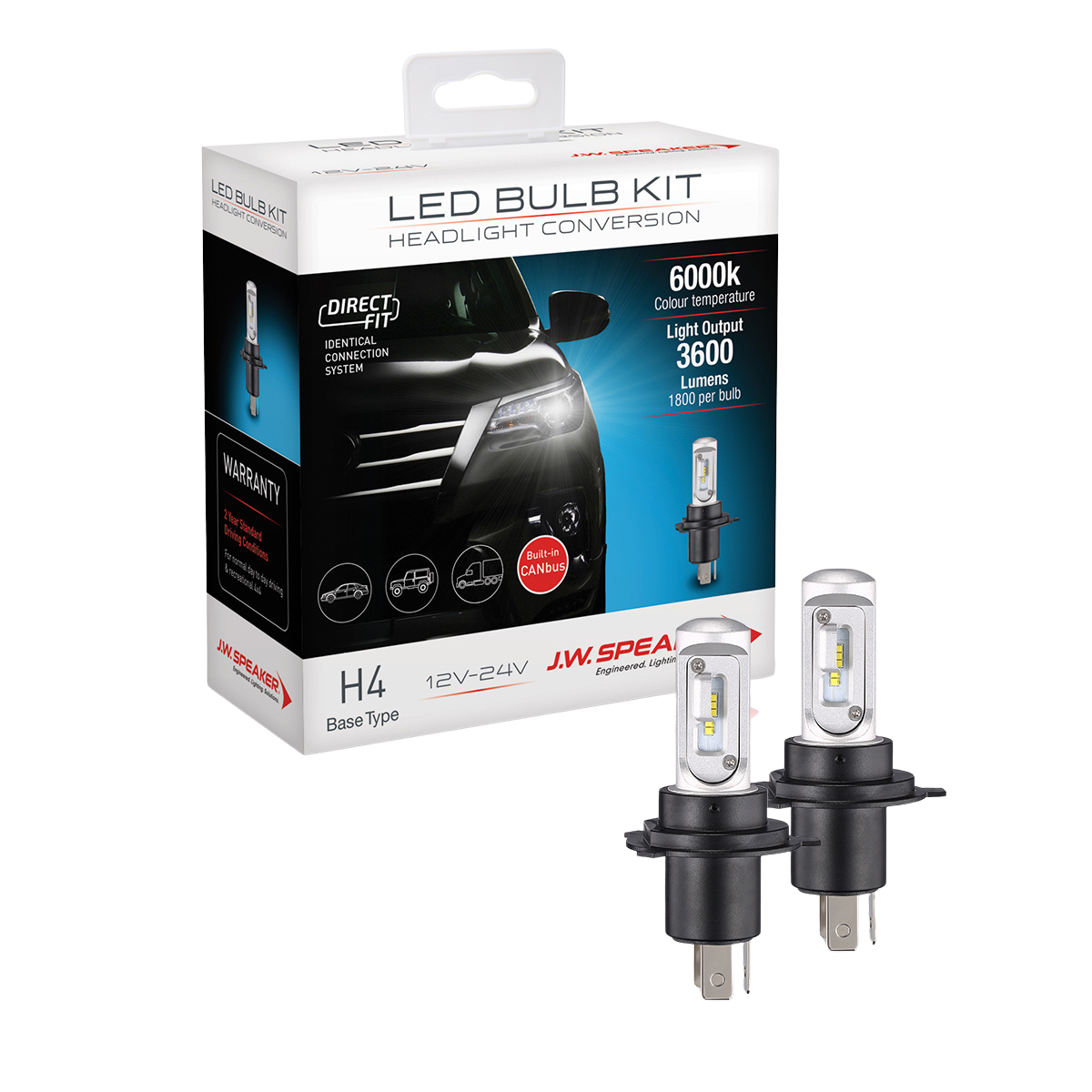 JW Speaker H4 Direct Fit LED Bulb Kit 12/24V 6000K