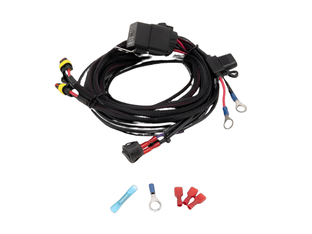 Wiring harness with connectors and insulation sleeves on a white background