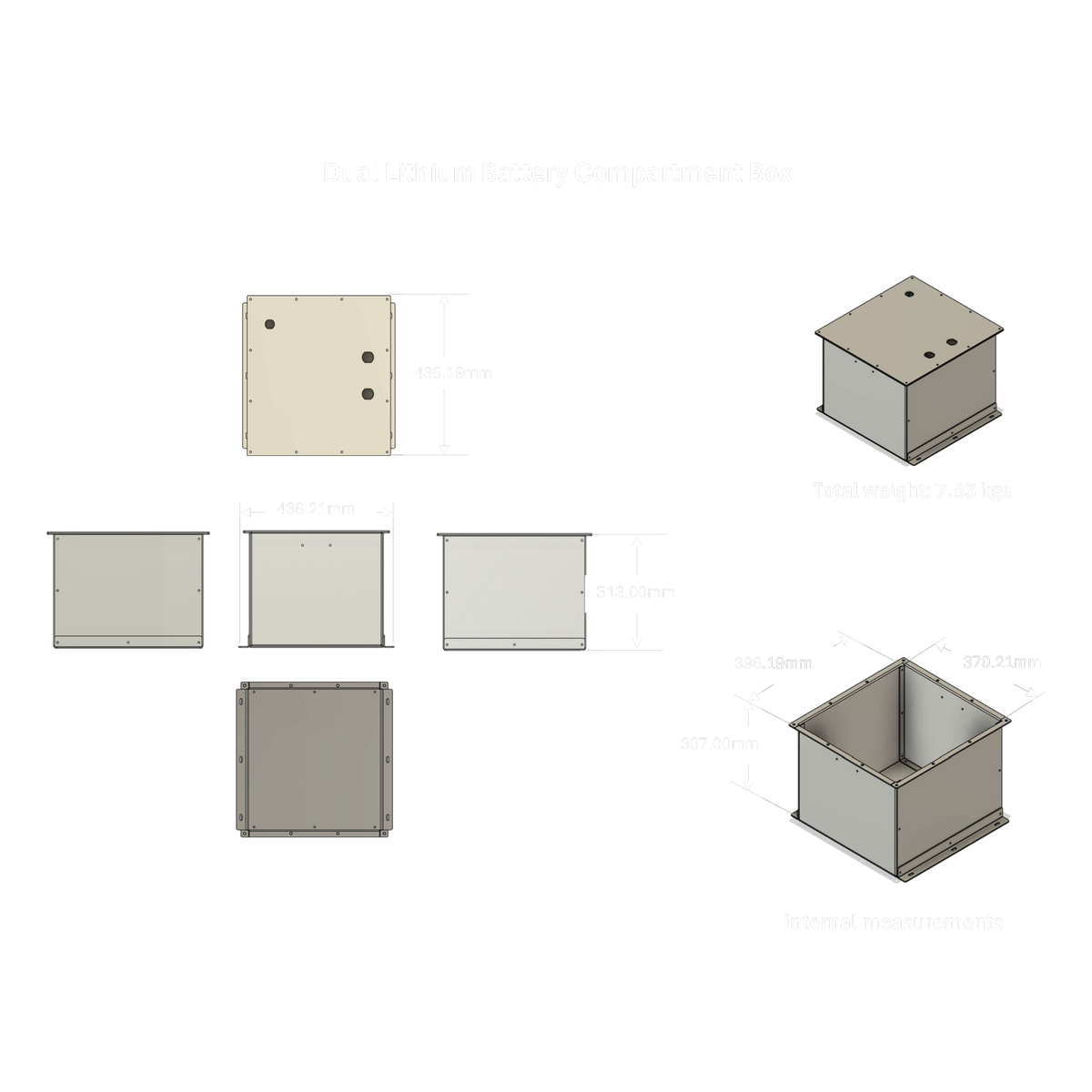 Dual Lithium Battery Compartment Box overall dimensions and weight