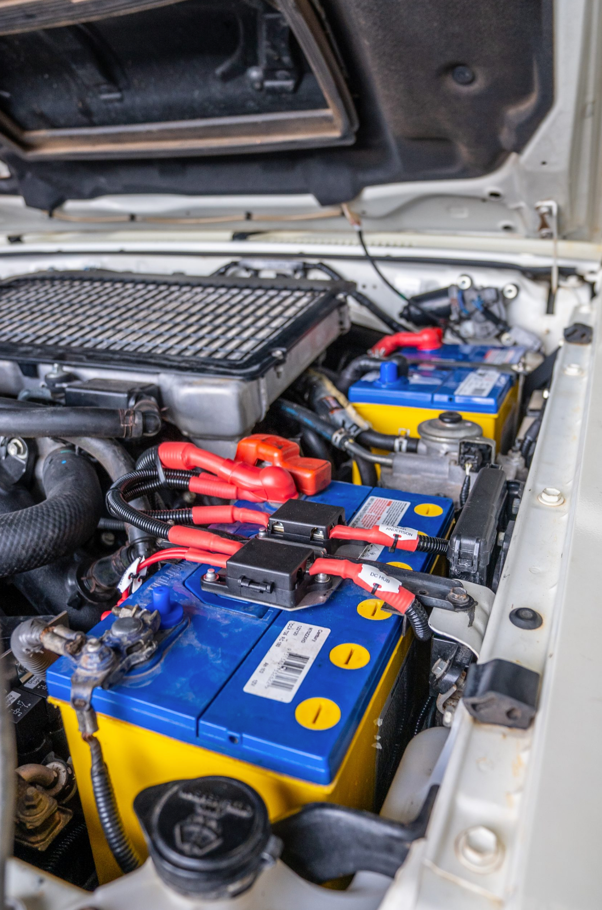 Engine bay showing dual batteries