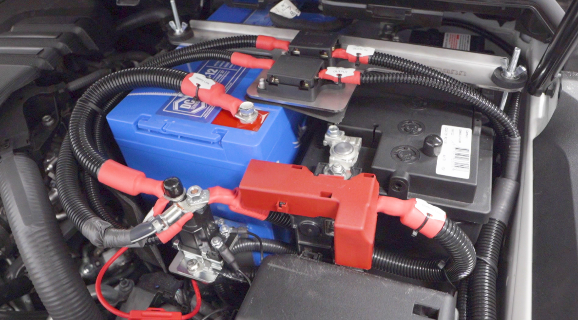 Engine bay showing dual batteries