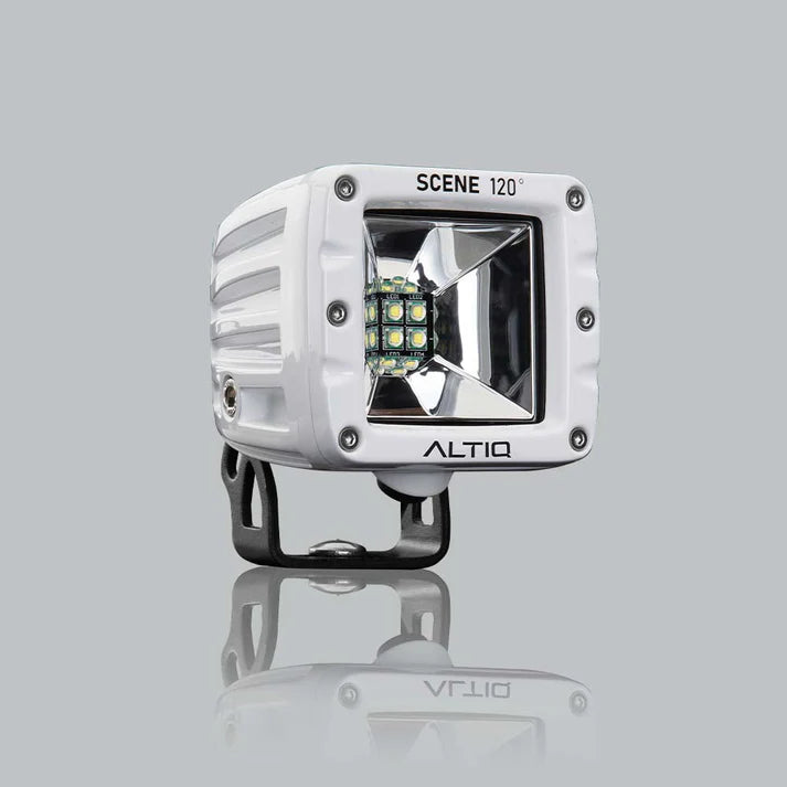 ALTIQ DX4 Scene work light in white, the bezel marked SCENE 120 degrees above a square reflector holding nine LEDs, with the ALTIQ name below and a black mounting bracket