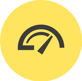Yellow circle icon with a grey dashboard indicating speed