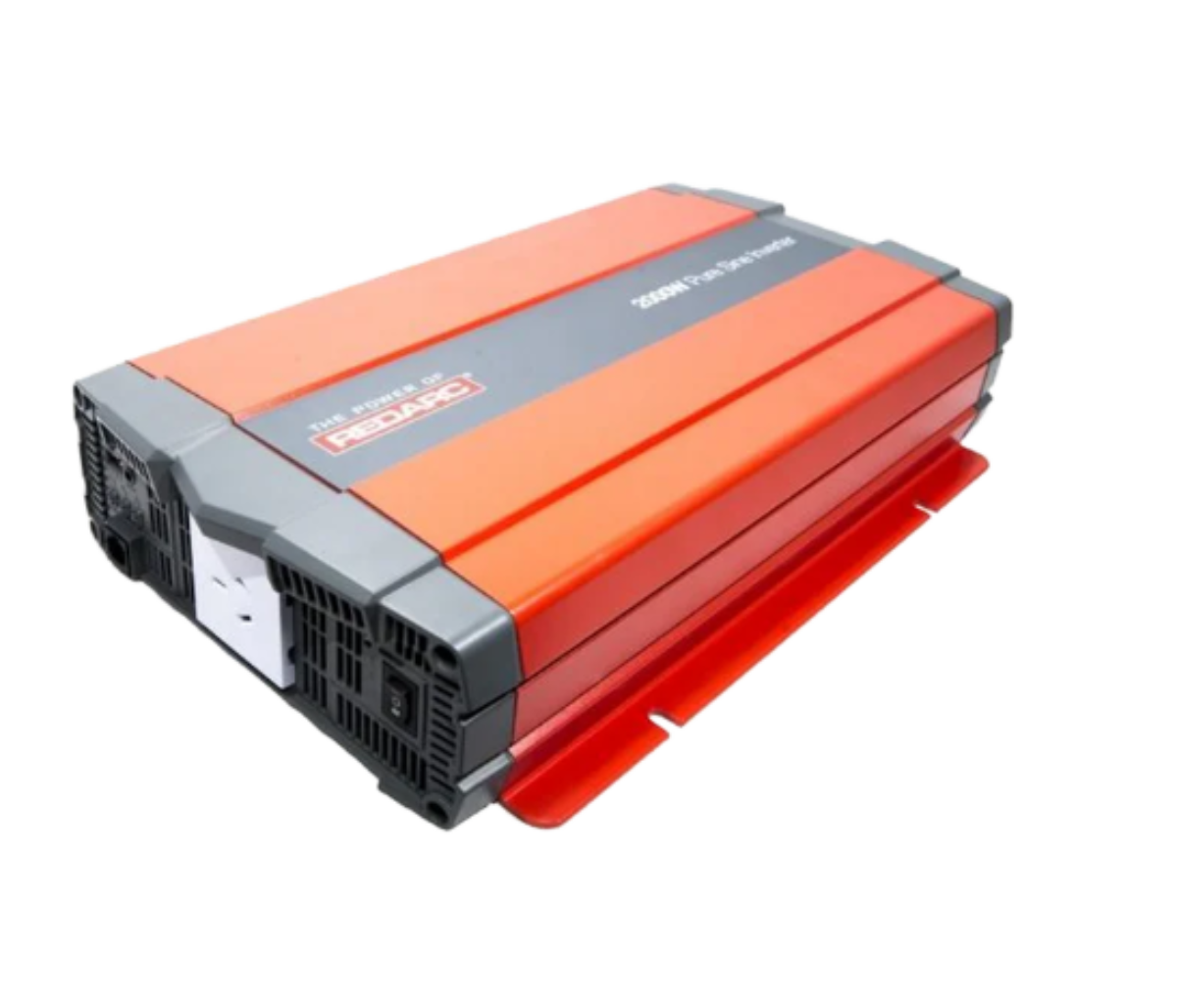 A Redarc 2000W 12V Pure Sine Wave Inverter with an orange and black color scheme.