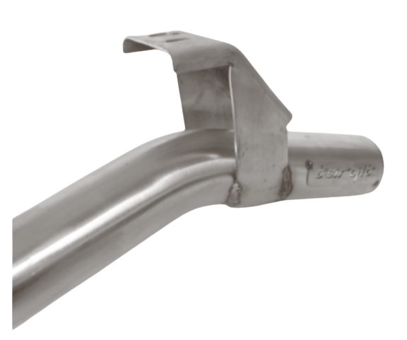Metal exhaust pipe with 'Four Guit' branding on a white background
