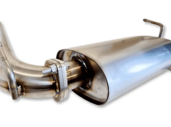 Metallic exhaust pipe on a white background