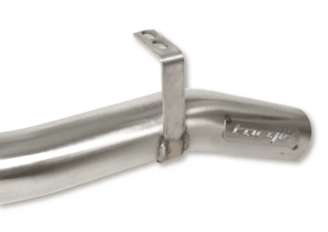 Metal exhaust pipe with 'forge' branding on a white background