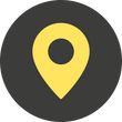 Grey circle icon with a yellow map pin location