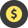 Grey circle icon with a yellow dollar sign