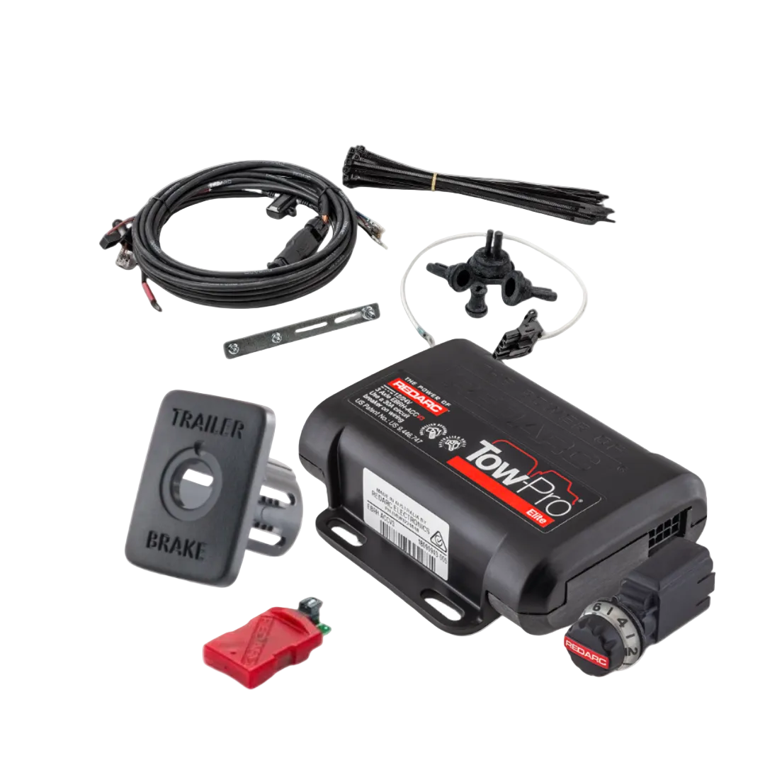 Redarc Tow-Pro Elite V3 remote head and control unit shown with mounting hardware