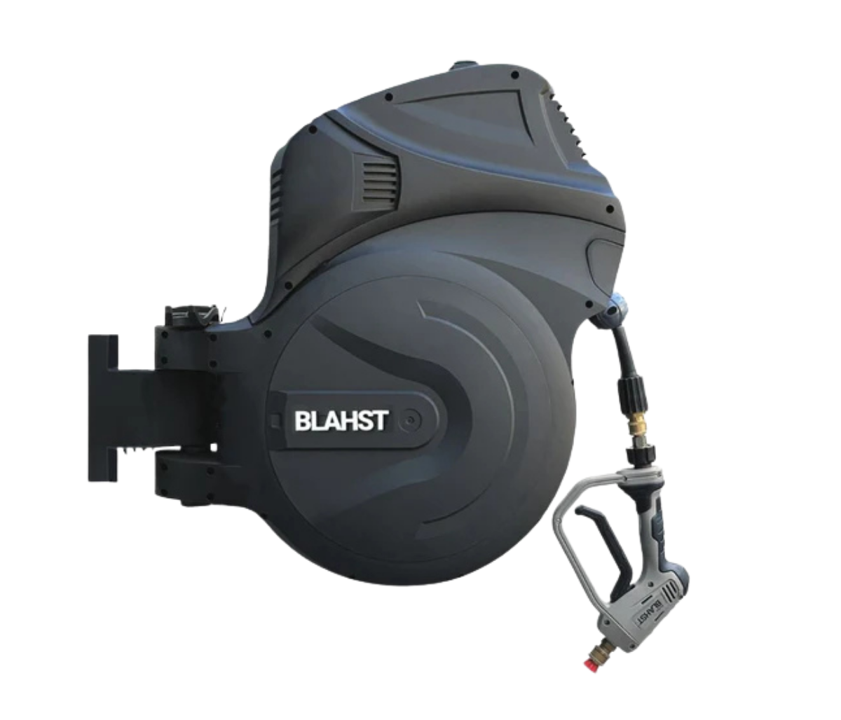BLAHEST pressure washer with hose reel on a white background