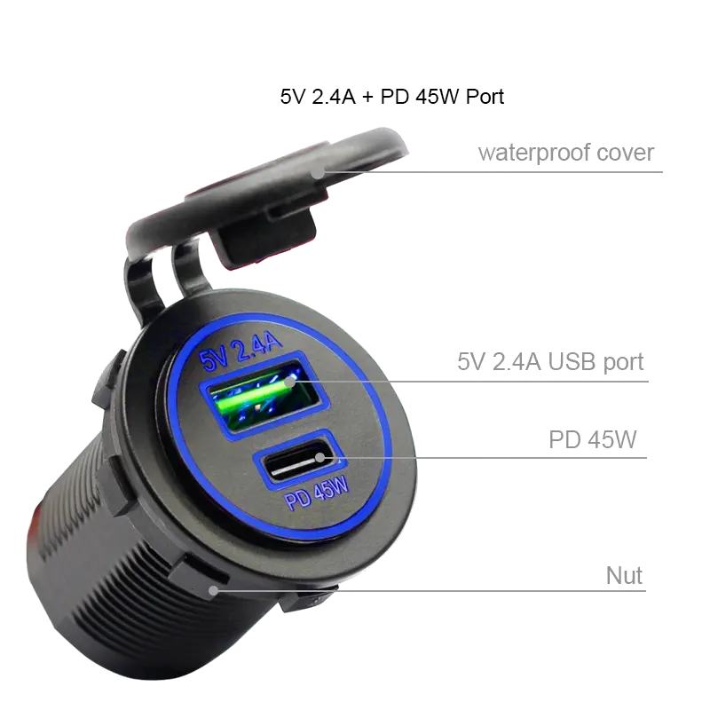USB A Dual Port Car Charger Socket