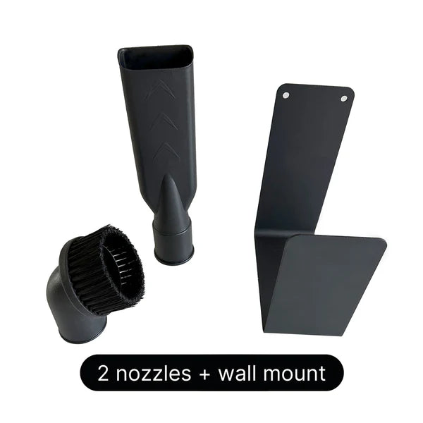 Set of black nozzles and wall mount on a white background
