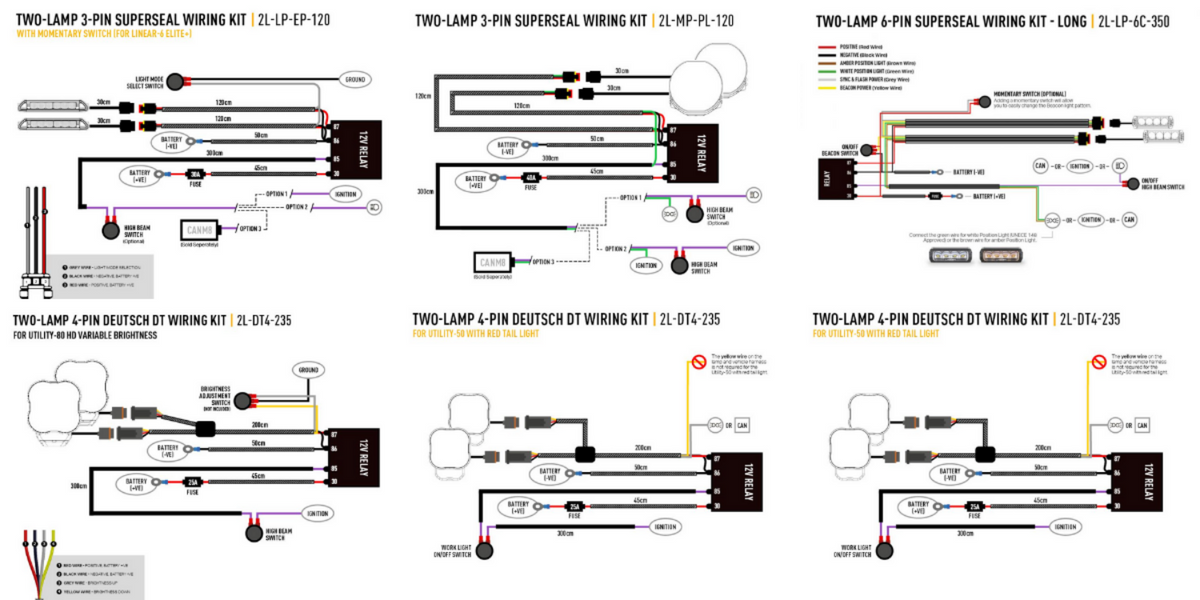 Wiring diagrams for automotive lighting systems.