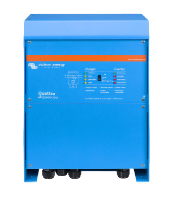 Victron Quattro 48|5000|70 front view, the 48 volt model in the taller cabinet-style case