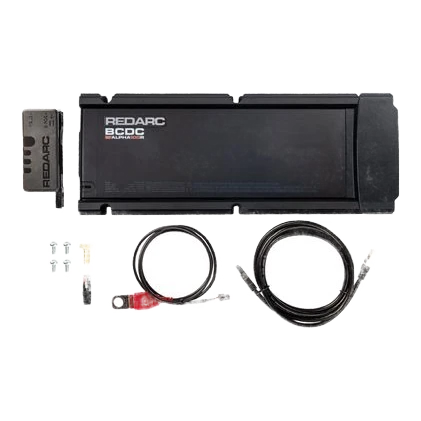 Redarc battery management system with cables and connectors on a white background