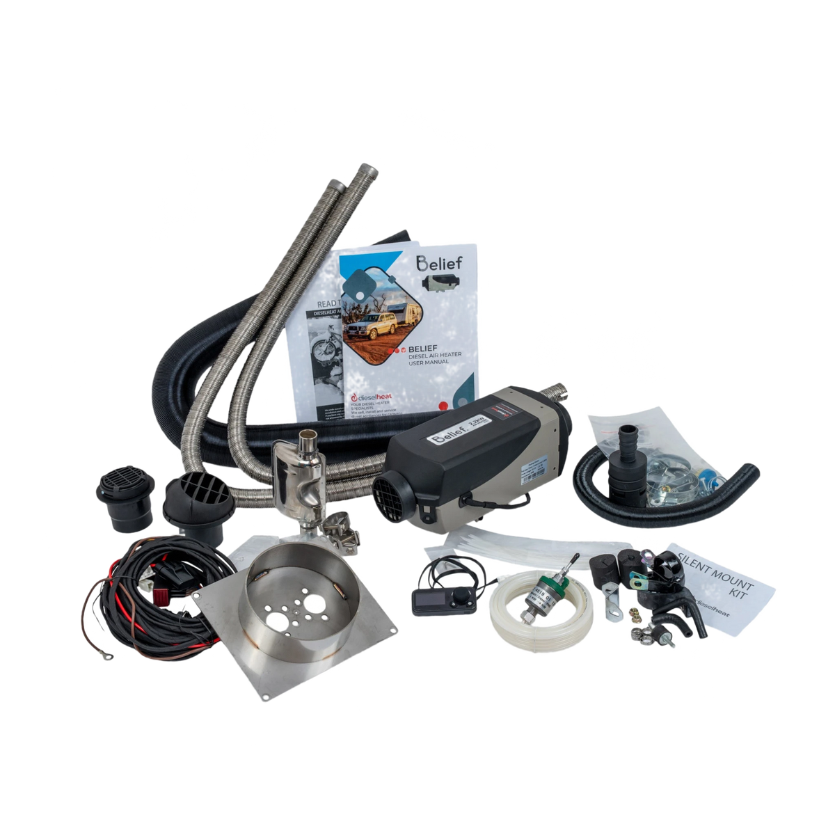 Belief 2.2kW Diesel Air Heater Full Installation Kit (12V) – ALT SP MODEL complete parts