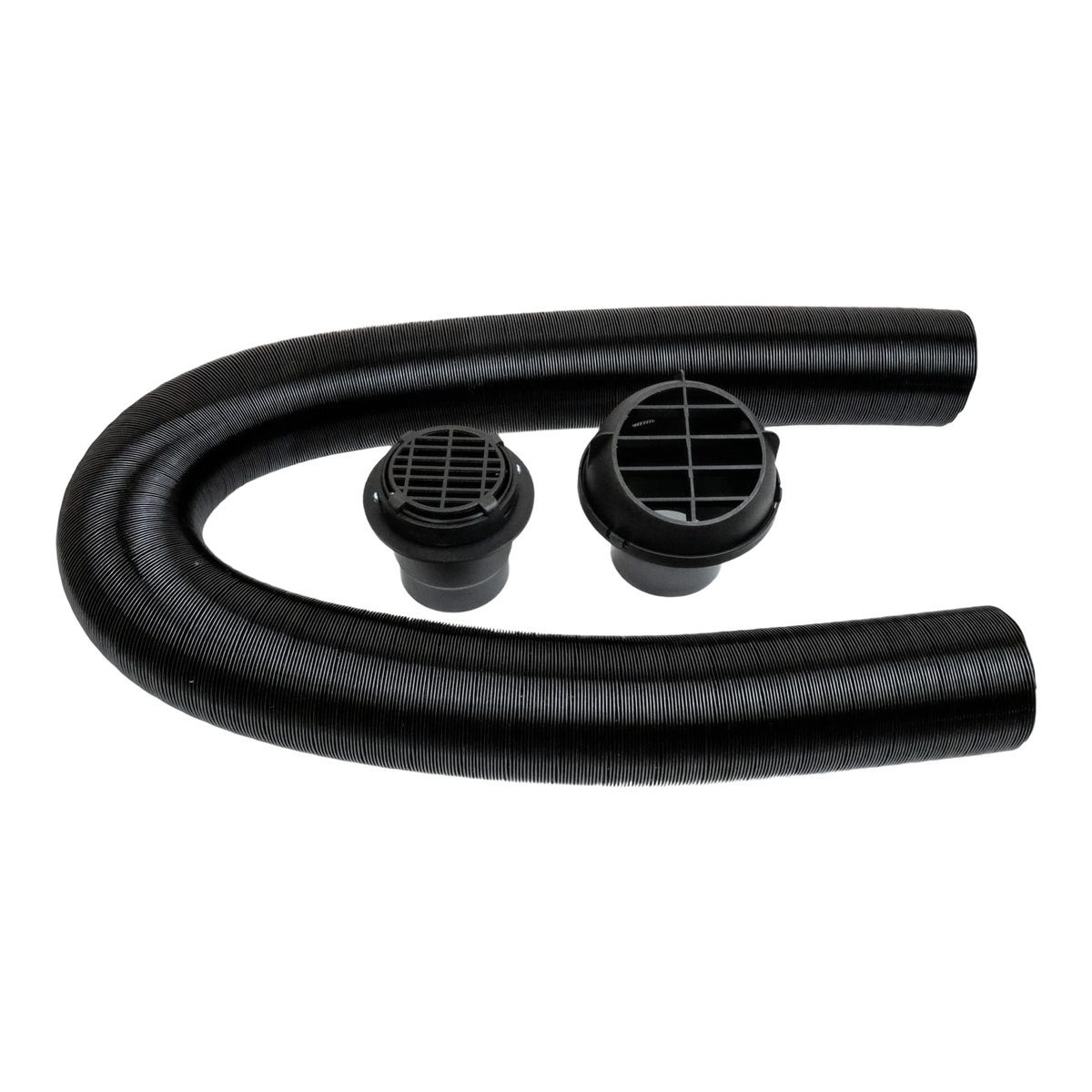 Black air hose and connectors on a white background – Belief 2.2kW Diesel Air Heater Full Installation Kit (12V) – ALT SP MODEL