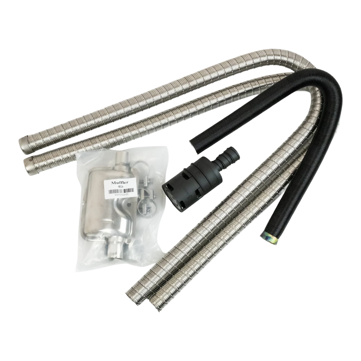 Set of hoses and connectors on a white background – Belief 2.2kW Diesel Air Heater Full Installation Kit (12V) – ALT SP MODEL