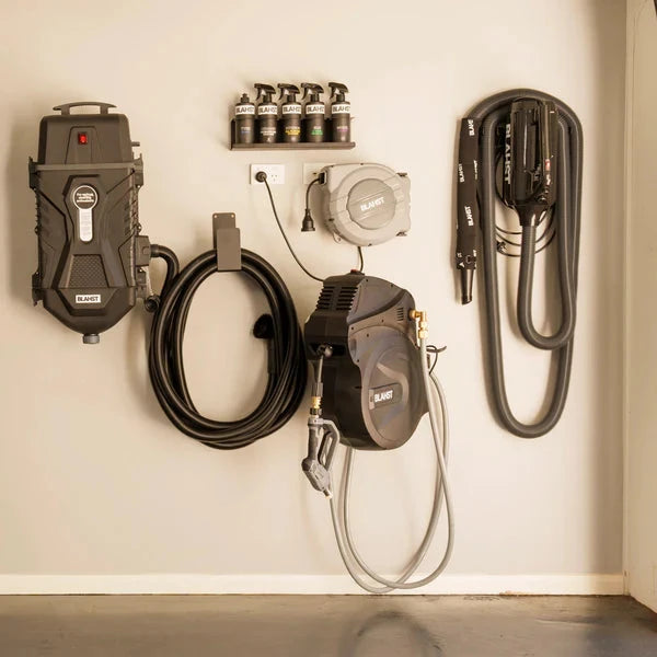 Wall-mounted automotive tools and equipment including a pressure washer, hoses, and nozzles – Blahst 10A Retractable Extension Cord