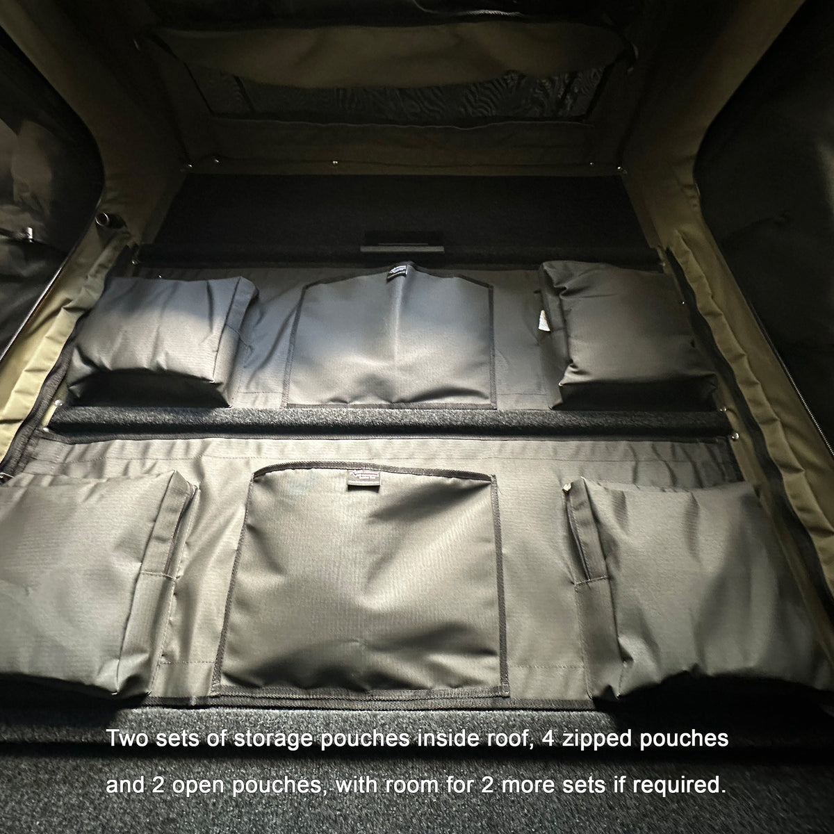Bush Company AX27 storage pouches in the roof above the mattress