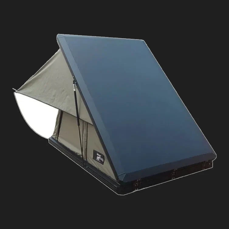 Bush Company LX27 rooftop tent with its blue fly cover