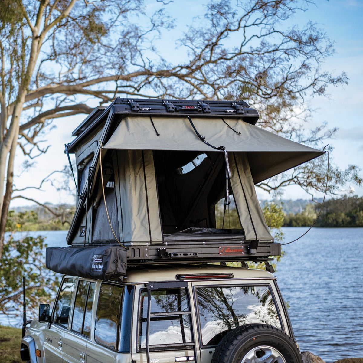 Rear view of the Bush Company TX27 open on a Land Cruiser wagon