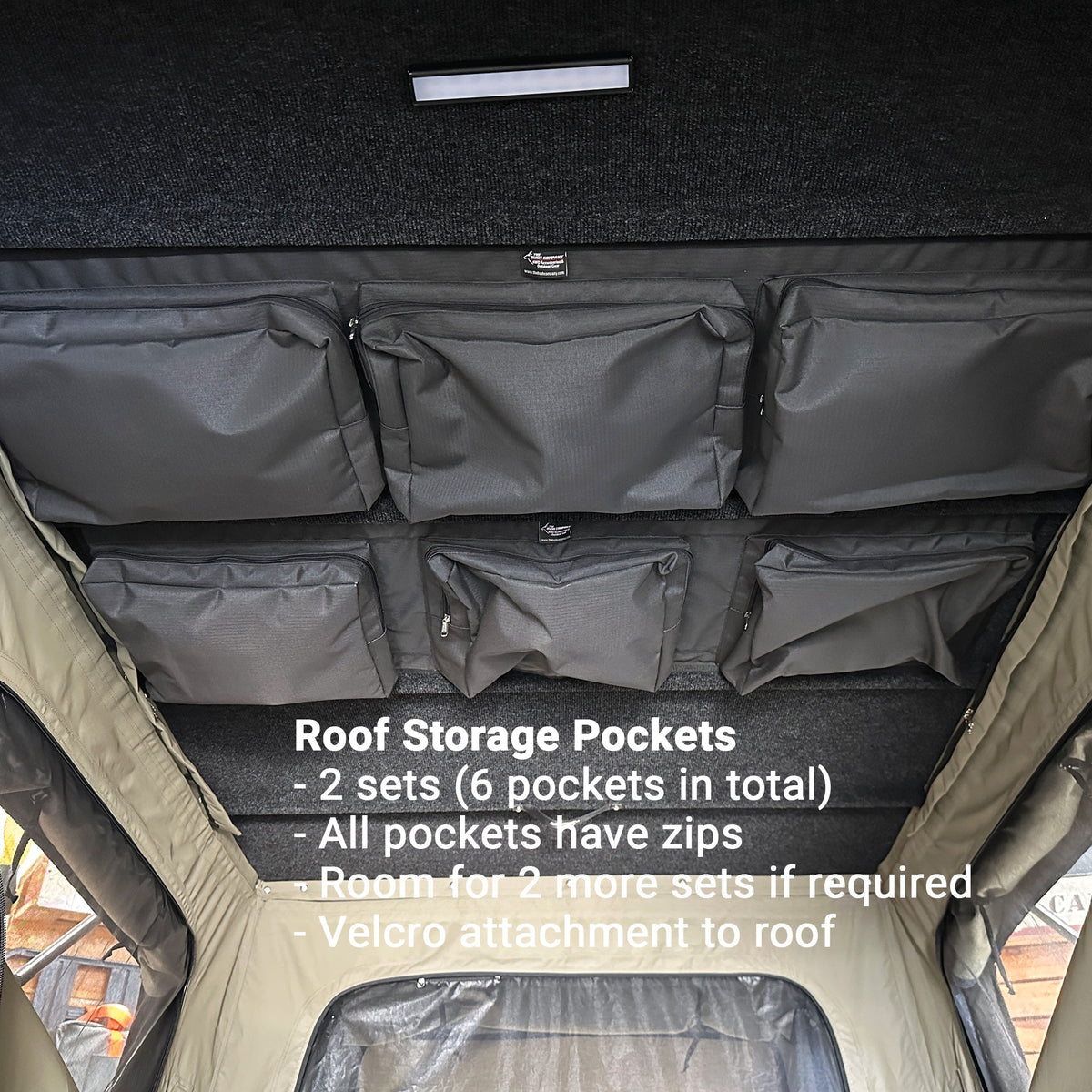 Six zippered storage pouches in the Bush Company TX27 roof