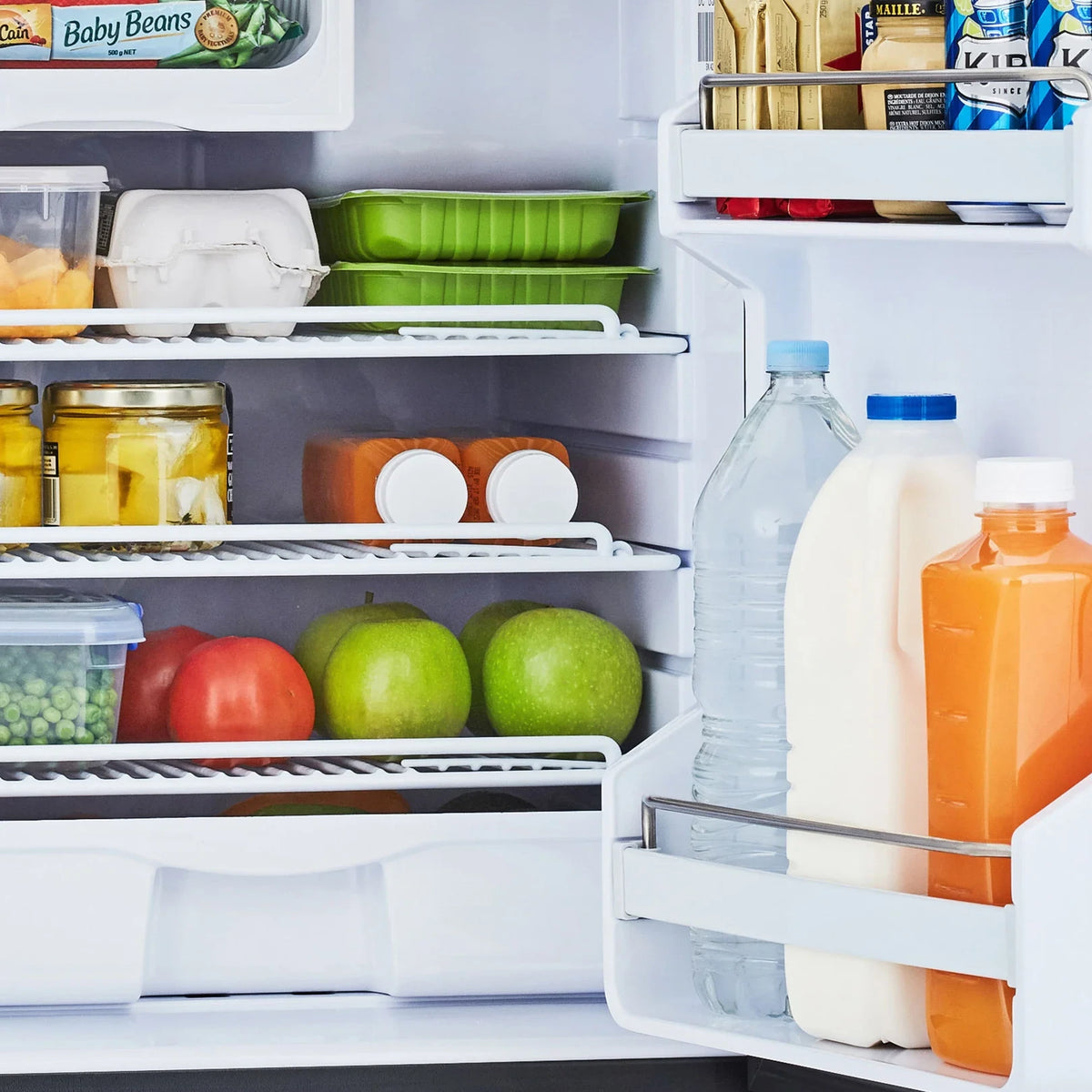 Bushman DC85-X door shelves stocked with fruit, vegetables, milk and juice