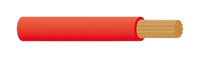 Short length of 00 B&S single core battery cable with red sheath, the end stripped back to show the fine bare copper strands