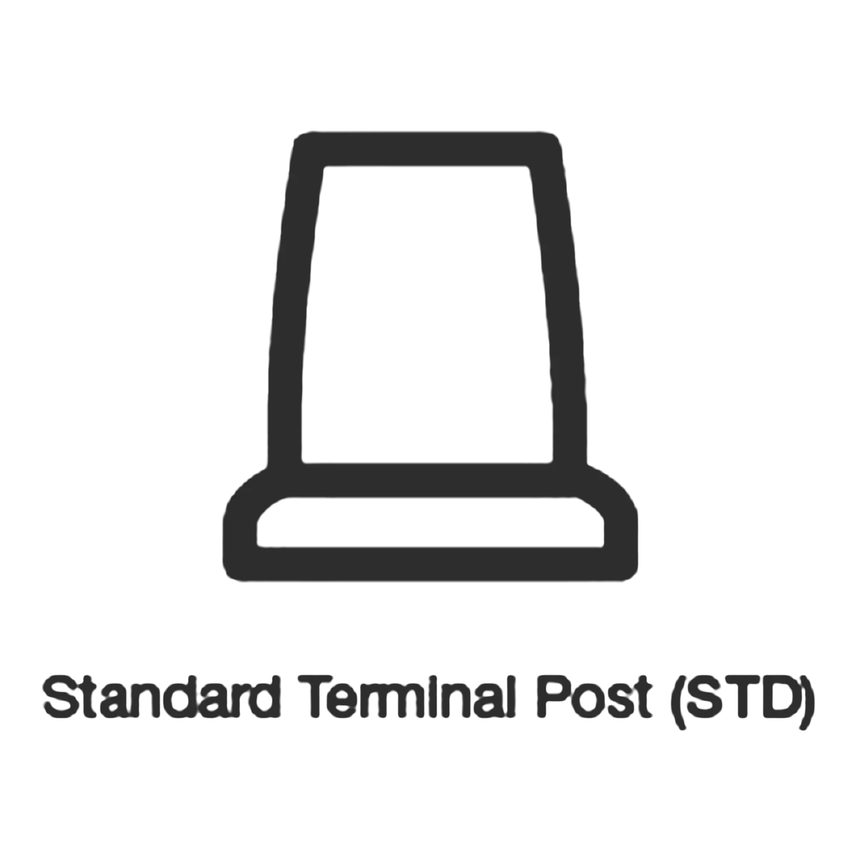 Line drawing of a standard tapered lead battery post, labelled Standard Terminal Post (STD) – Century battery