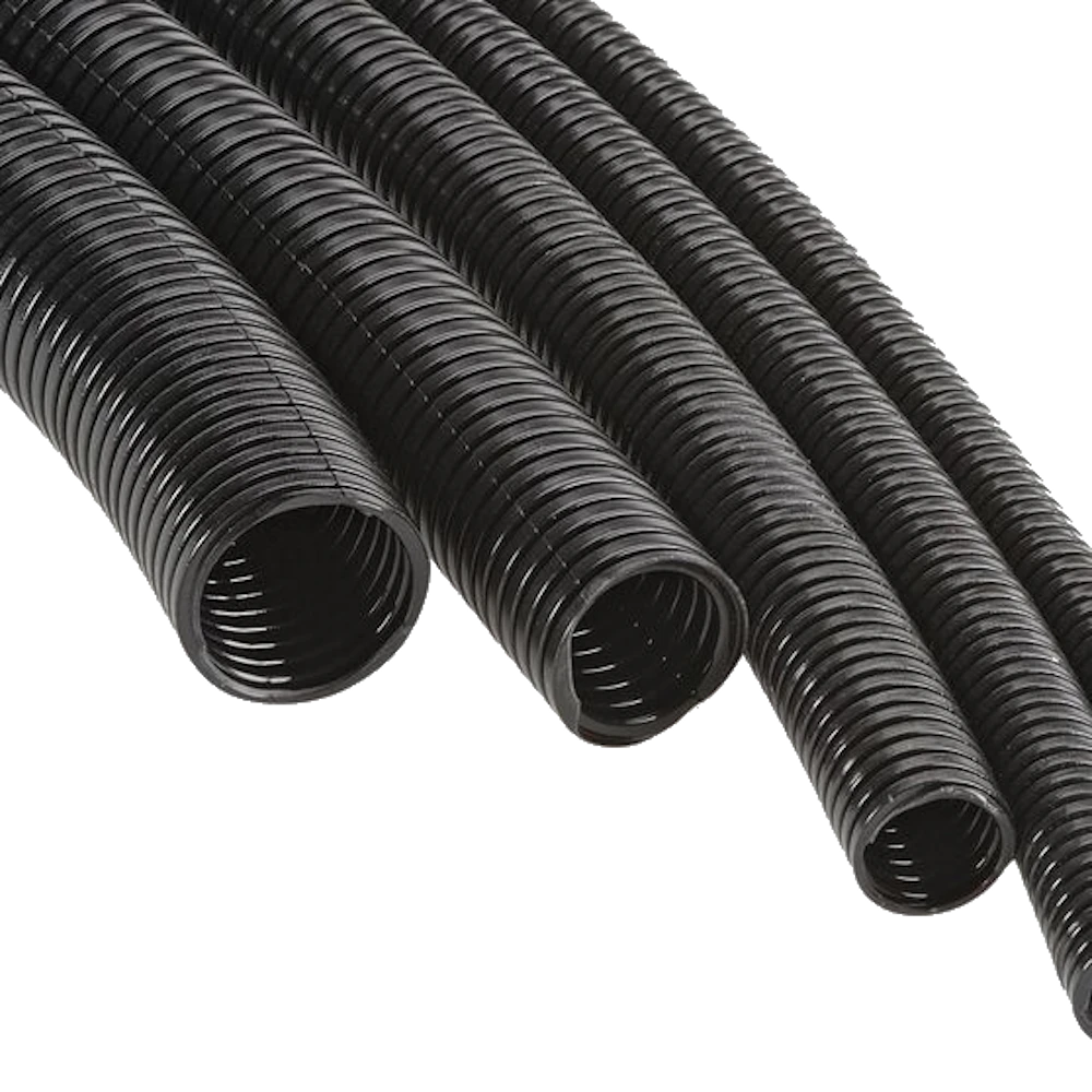 Black non-split PA6 nylon conduit, IP68 rated
