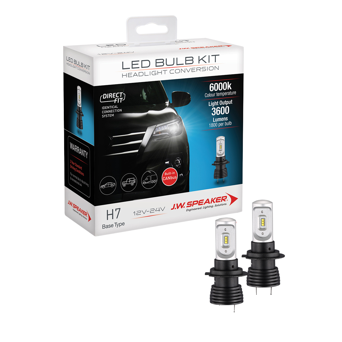 JW Speaker H7 Direct Fit LED Bulb Kit 12/24V 6000K