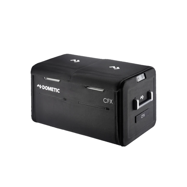 Dometic CFX3 75DZ protective cover in charcoal 1200D nylon with contoured control cutout, storage pockets and vent clearance