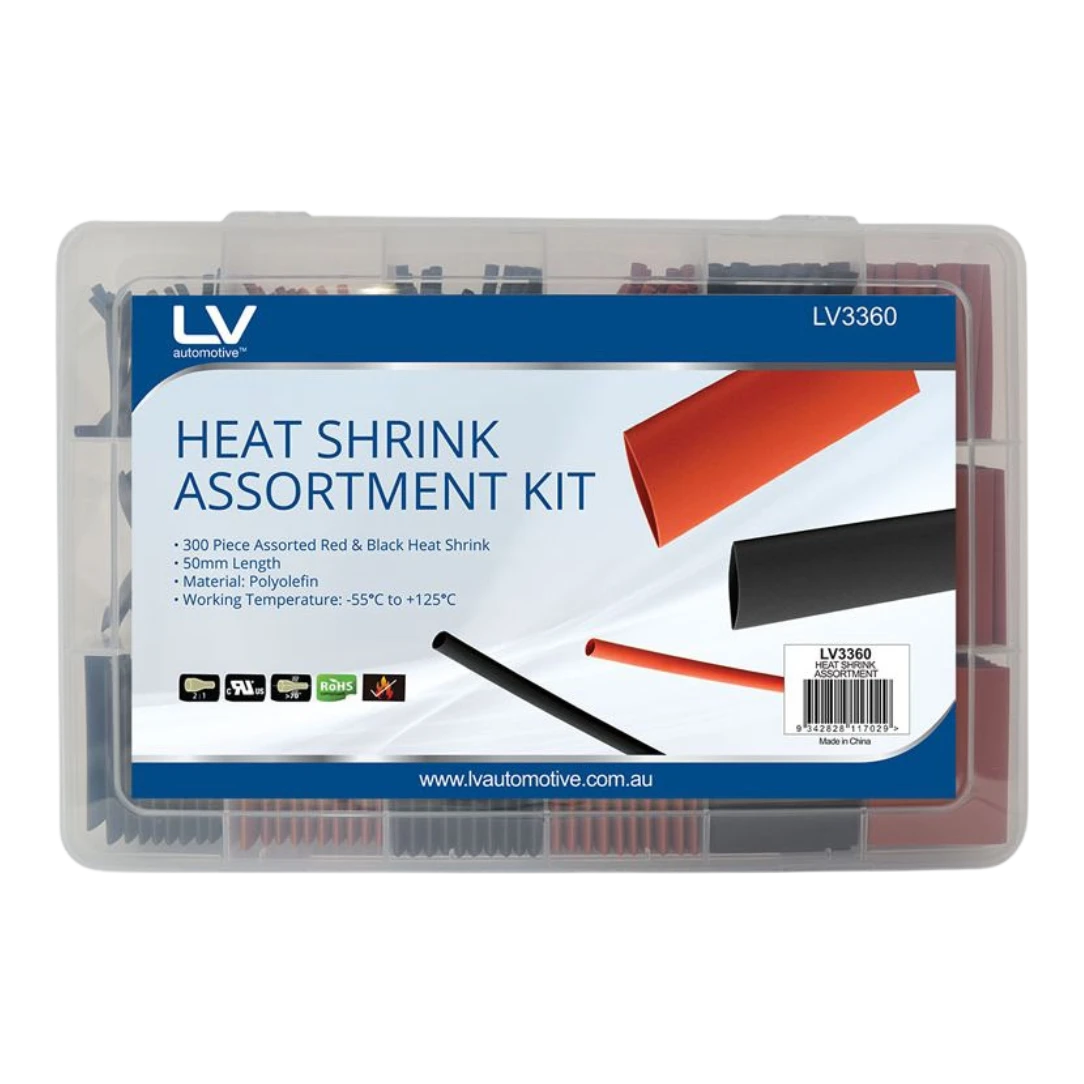 Heat shrink assortment kit, red and black, 300-piece set in divided case