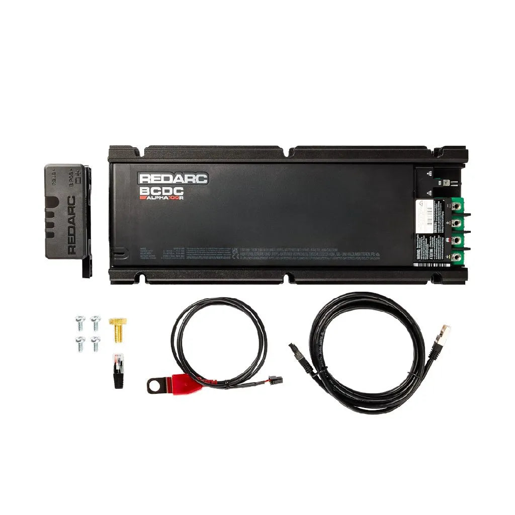 Redarc battery and cables on a white background
