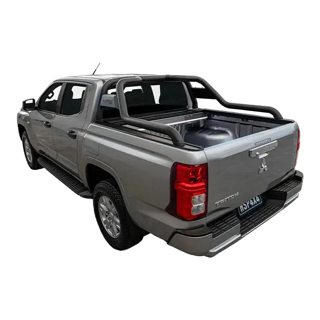 Gray pickup truck with a tonneau cover on a white background – HSP Electric Roller Cover Mitsubishi Triton MV