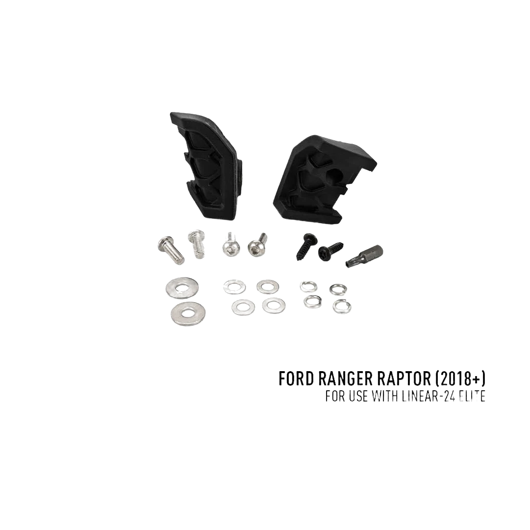 Ford Ranger Raptor (2018-2022) Grille Kit – black car bumper parts with screws and washers on a white background, labeled for Ford Ranger Raptor.