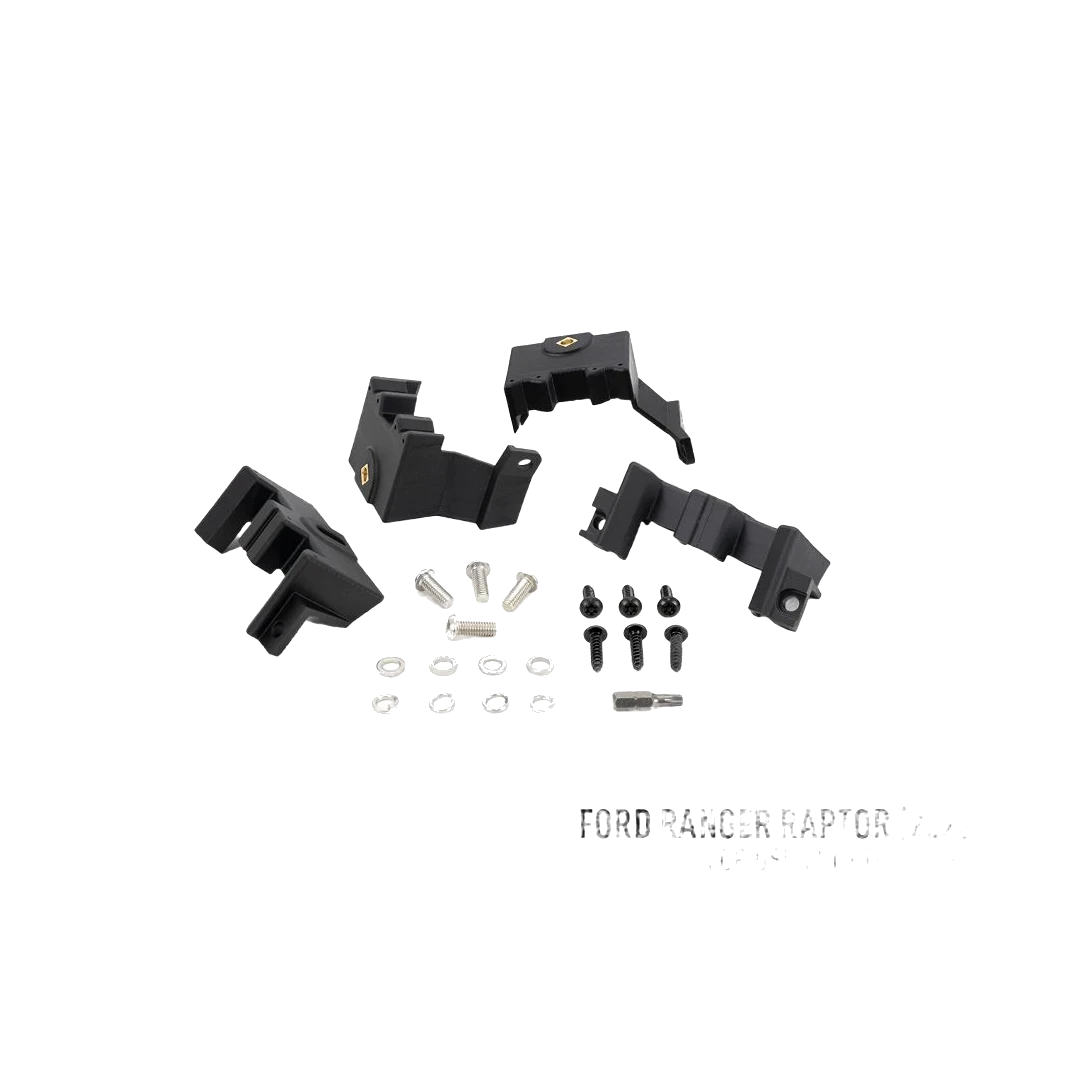Ford Ranger Raptor (2023+) Grille Kit – set of black mechanical components with hardware on a white background, labeled for Ford Ranger Raptor.