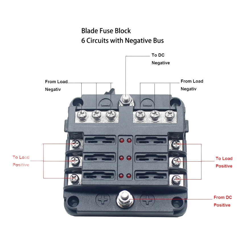 Fuse Block 6 Way Fuse Negative Bus Bar & Red LED & Fuses – view 3
