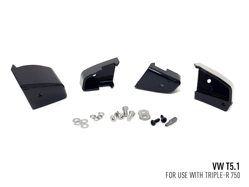 Set of black car parts and screws on a white background with 'VW T5.1' text.
