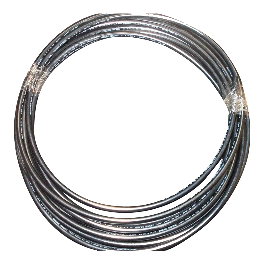 Coiled black cable on a white background