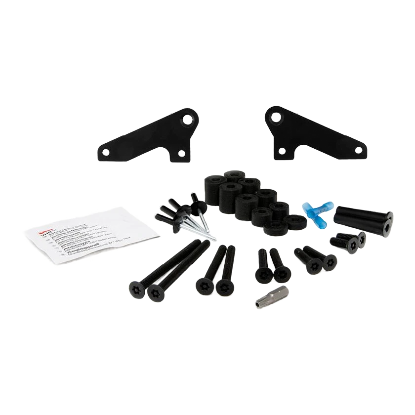 Roof mounting kit with roof rails and screws on a white background