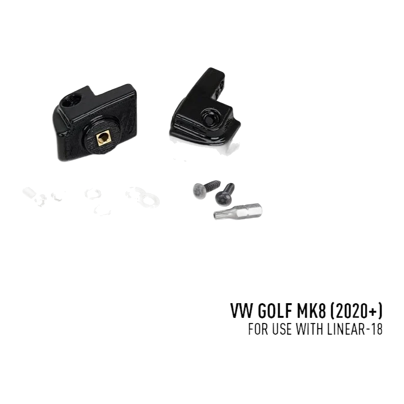 Black mechanical components with screws, labelled for VW Golf MK8.