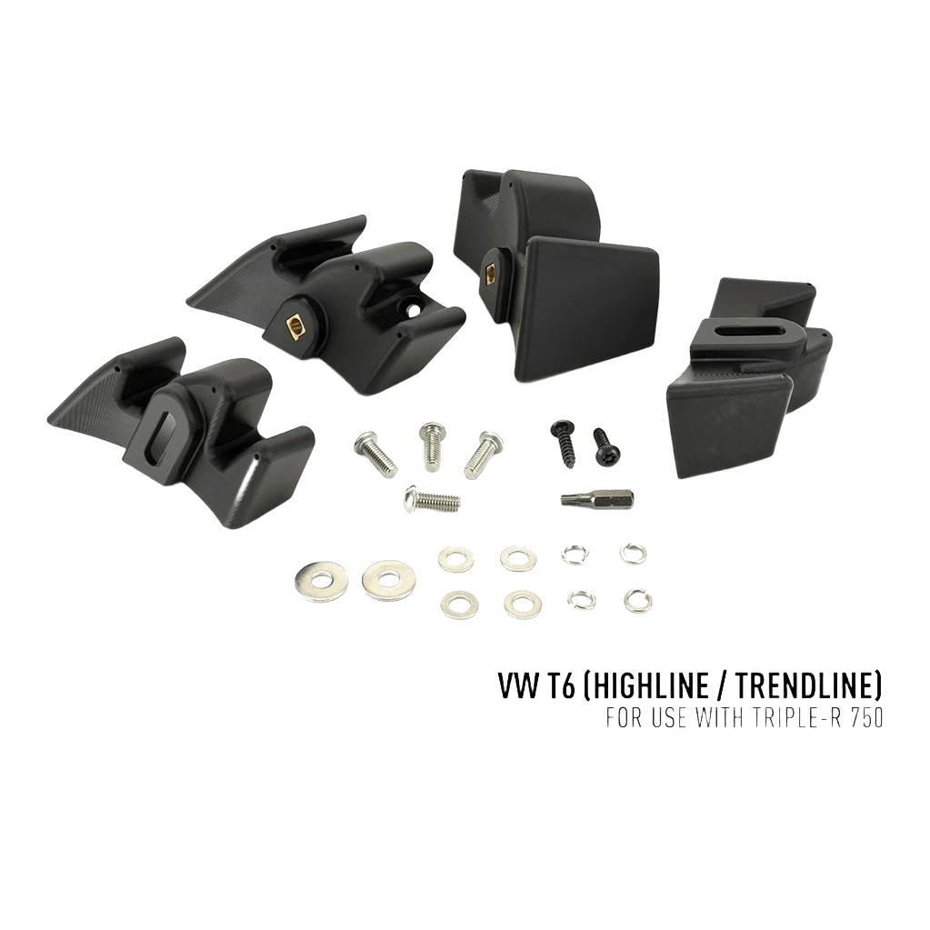 Lazer Lamps VW T6 Highline Grille Kit – black mounting brackets with screws and washers on a white background