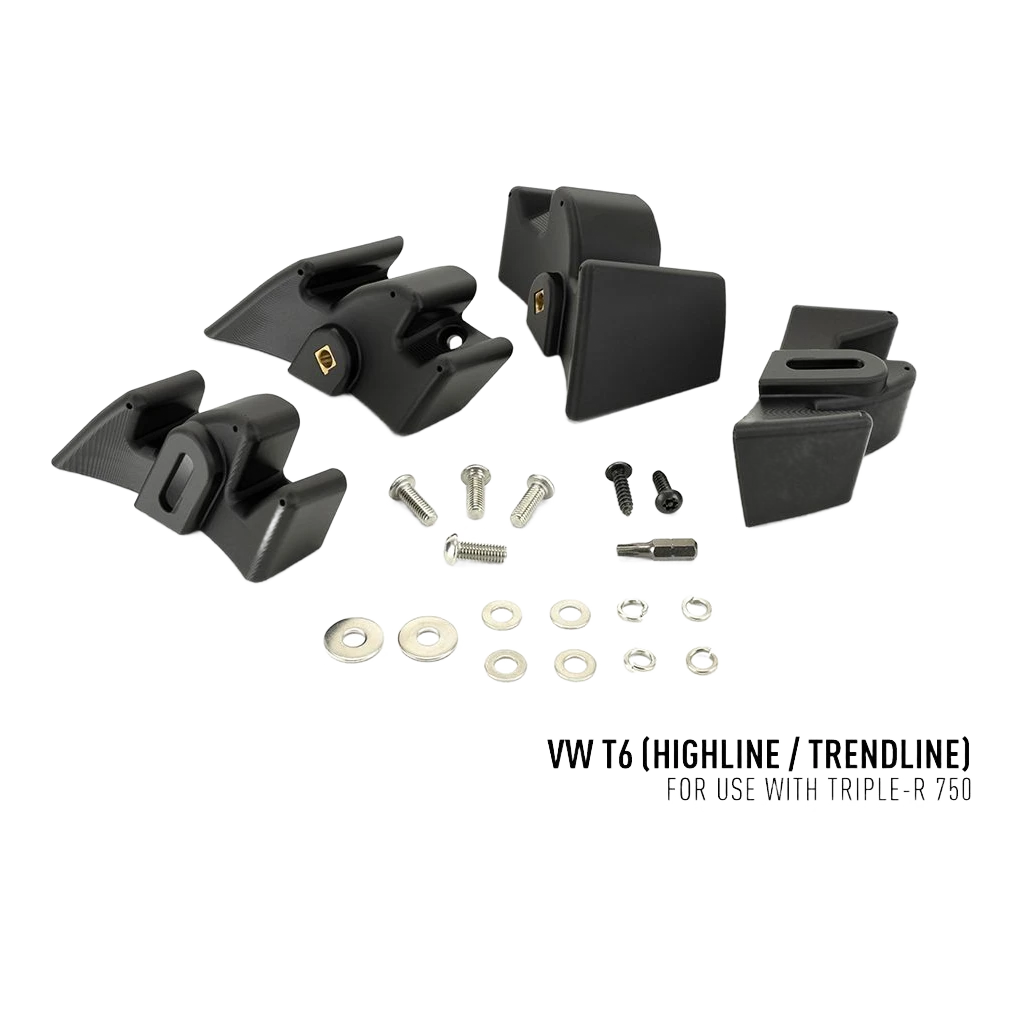 Lazer Lamps VW T6 Highline Grille Kit – black mounting brackets with screws and washers on a white background