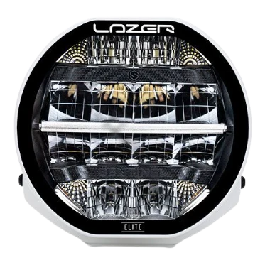 A black 7-inch Lazerlamps Sentinel LED driving light with a clear polycarbonate lens, designed for vehicles or tight mounting setups, featuring advanced LED technology.
